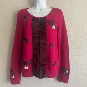 Anthropologie Leifs dottier fuchsia buttons up unique short cardigan